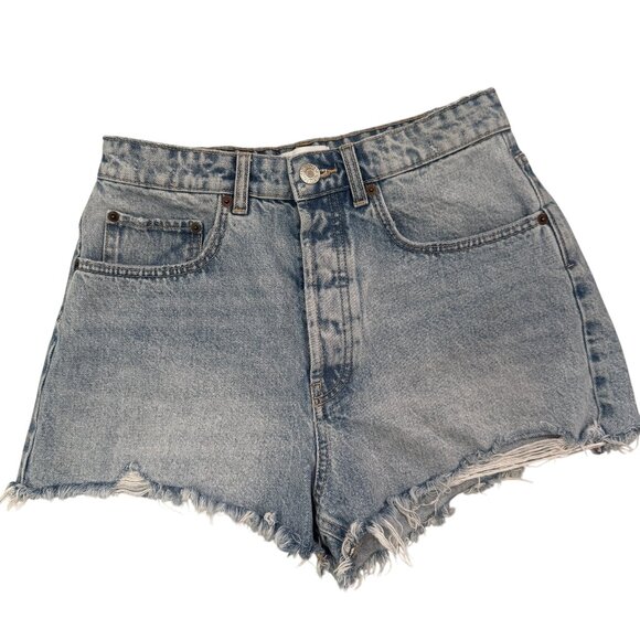 ZARA High Waist 2" inseam Frayed 100% Cotton Denim Shorts Size 8 - Picture 1 of 7